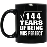 12th Anniversary Square Root of 144 Years of Mrs Perfect - 11oz Coffee Mug Black