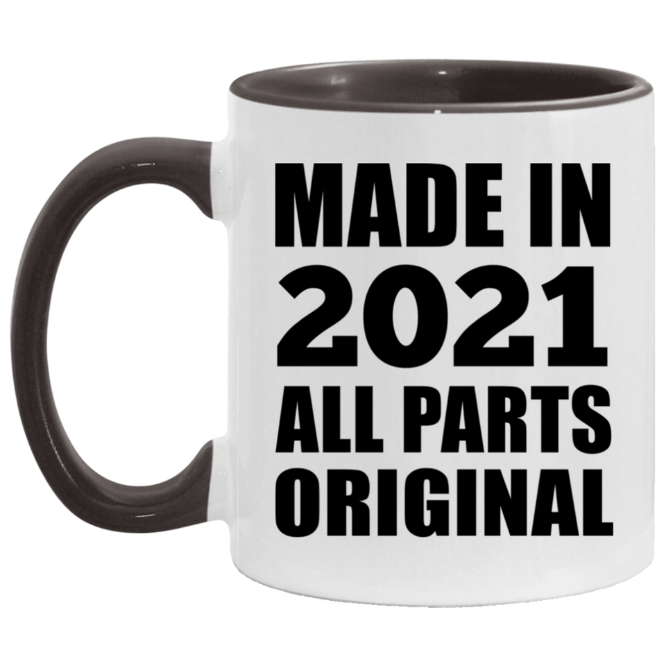 3rd Birthday Made in 2021 All Parts Original - 11oz Accent Mug Black