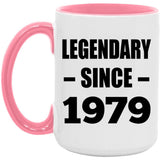 45th Birthday Legendary Since 1979 - 15oz Accent Mug Pink
