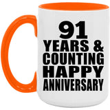 Happy 91st Anniversary 91 Years & Counting - 15oz Accent Mug Orange