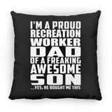 Proud Recreation Worker Dad Of Awesome Son - Throw Pillow Black
