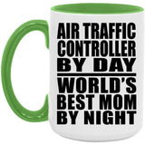 Air Traffic Controller By Day World's Best Mom By Night - 15oz Accent Mug Green