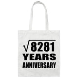 91st Anniversary Square Root of 8281 Years Anniversary - Tote Bag White
