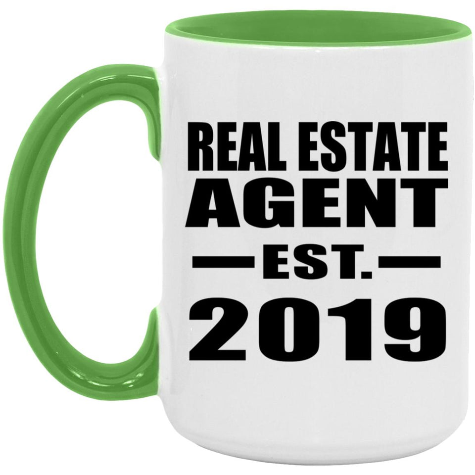 Real Estate Agent Established EST. 2019 - 15oz Accent Mug Green