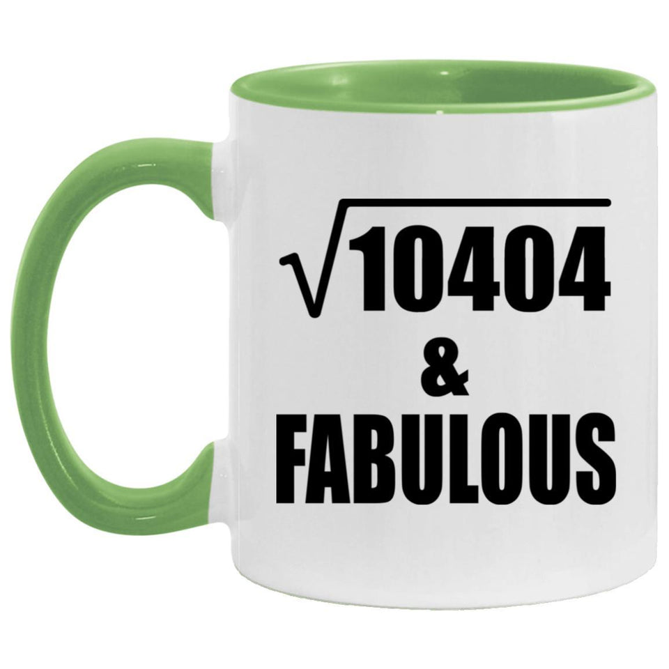 102nd Birthday Square Root of 10404 & Fabulous - 11oz Accent Mug Green