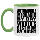 Automobile Mechanic By Day World's Best Mom By Night - 11oz Accent Mug Green