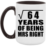 8th Anniversary Square Root of 64 Years of Being Mrs Right - 15oz Accent Mug Black