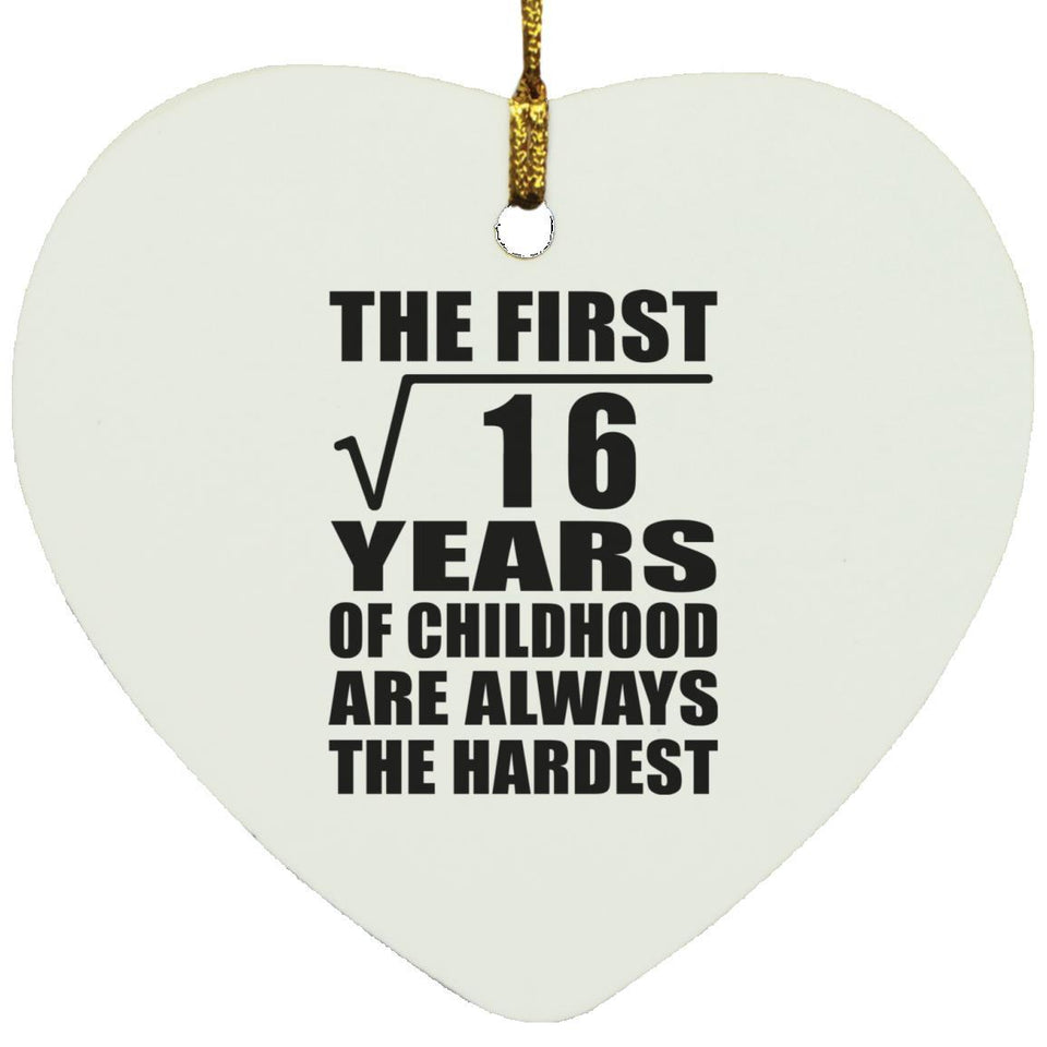 4th Birthday Square Root of 16 Years of Childhood - Heart Ornament