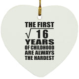 4th Birthday Square Root of 16 Years of Childhood - Heart Ornament