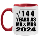 12th Anniversary Square Root of 144 Years As Mr & Mrs 2024 - 11oz Accent Mug Red