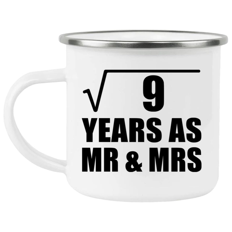 3rd Anniversary Square Root of 9 Years As Mr & Mrs - 12oz Camping Mug
