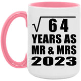 8th Anniversary Square Root of 64 Years As Mr & Mrs 2023 - 15oz Accent Mug Pink