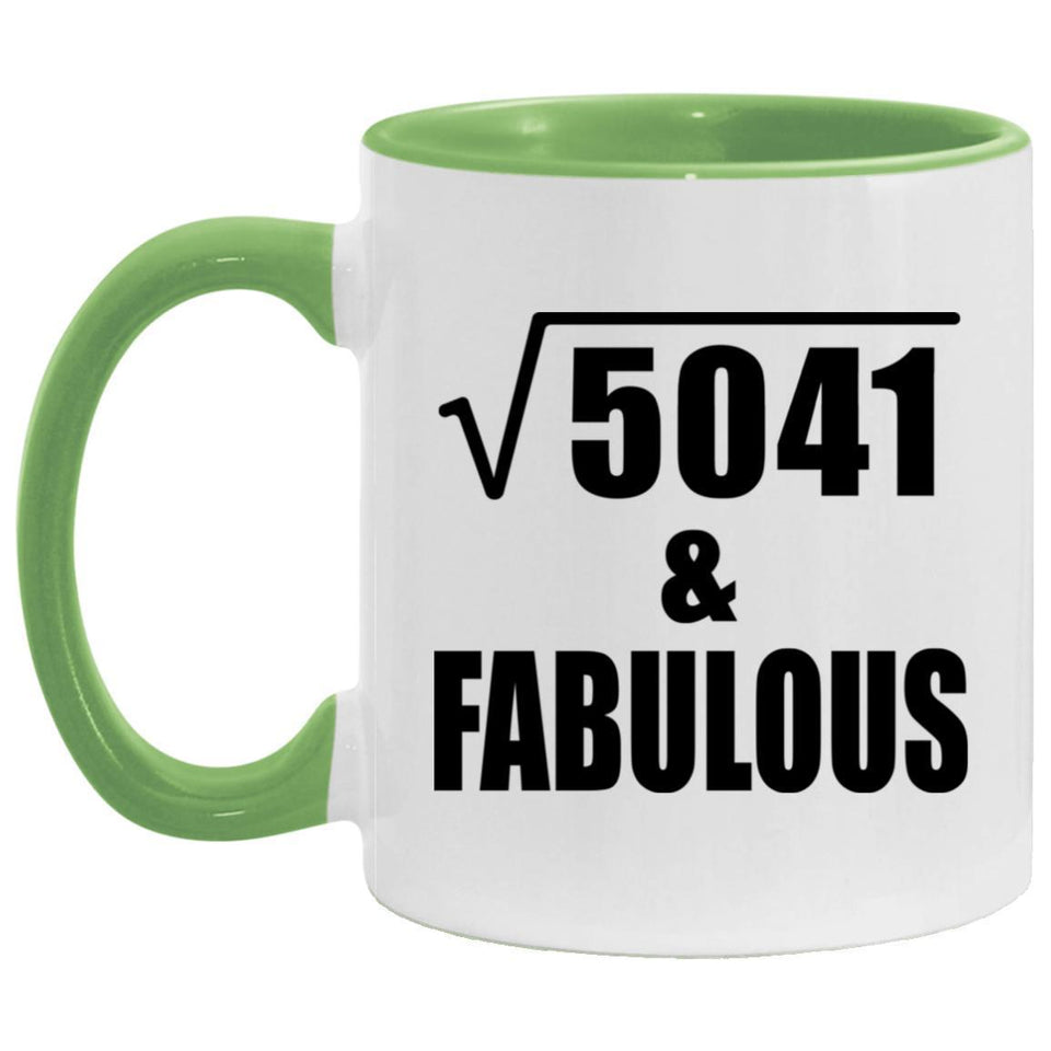 71st Birthday Square Root of 5041 & Fabulous - 11oz Accent Mug Green