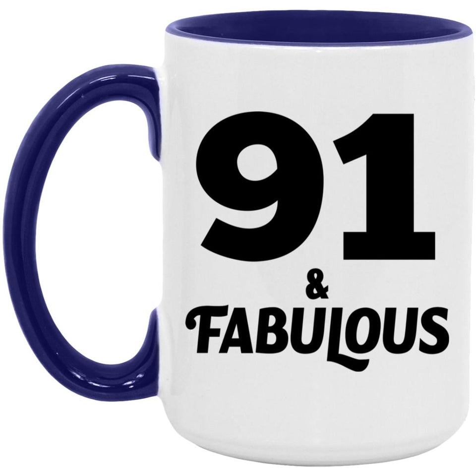 91st Birthday 91 & Fabulous - 15oz Accent Mug Purple