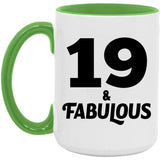 19th Birthday 19 & Fabulous - 15oz Accent Mug Green