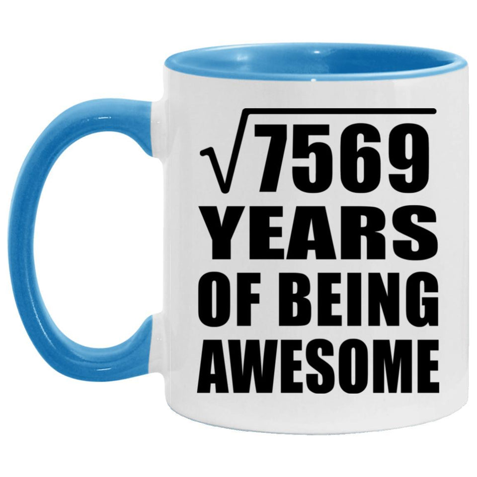 87th Birthday Square Root of 7569 Years of Being Awesome - 11oz Accent Mug Blue