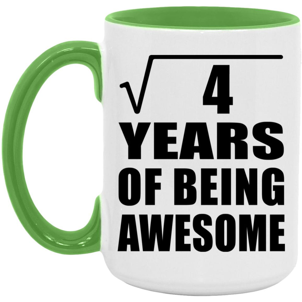 2nd Birthday Square Root of 4 Years of Being Awesome - 15oz Accent Mug Green