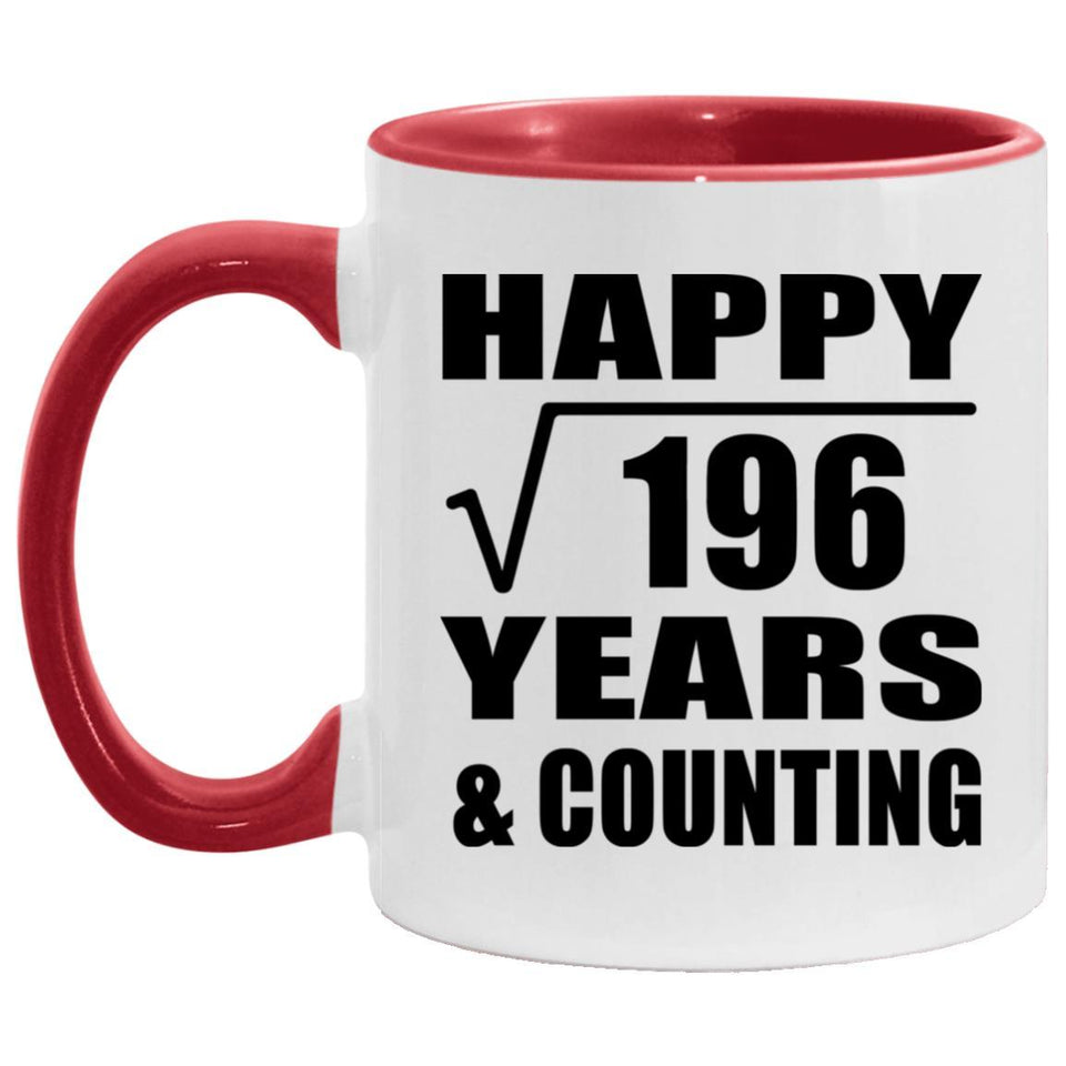 Happy 14th Anniversary Square Root of 196 Years & Counting - 11oz Accent Mug Red