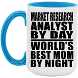 Market Research Analyst By Day World's Best Mom By Night - 15oz Accent Mug Blue