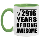 54th Birthday Square Root of 2916 Years of Being Awesome - 11oz Accent Mug Green