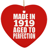 104th Birthday Made In 1919 Aged to Perfection - Heart Ornament