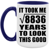 94th Birthday Took Square Root of 8836 Years To Look Good - 15oz Accent Mug Purple