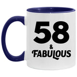58th Birthday 58 & Fabulous - 11oz Accent Mug Purple
