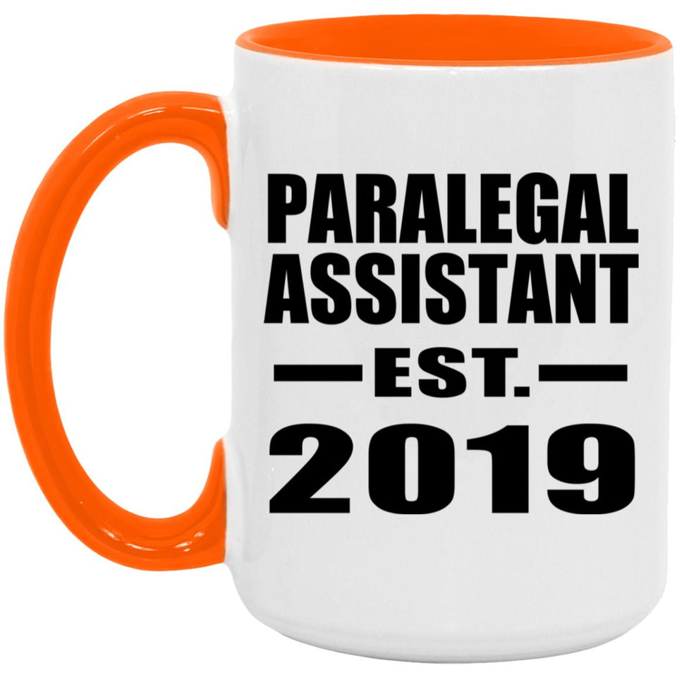 Paralegal Assistant Established EST. 2019 - 15oz Accent Mug Orange