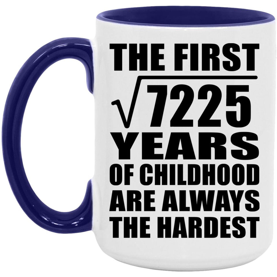 85th Birthday Square Root of 7225 Years of Childhood - 15oz Accent Mug Purple
