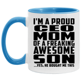 Proud CEO Mom Of Awesome Son - 11oz Accent Mug Blue