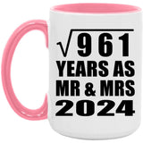 31st Anniversary Square Root of 961 Years As Mr & Mrs 2024 - 15oz Accent Mug Pink