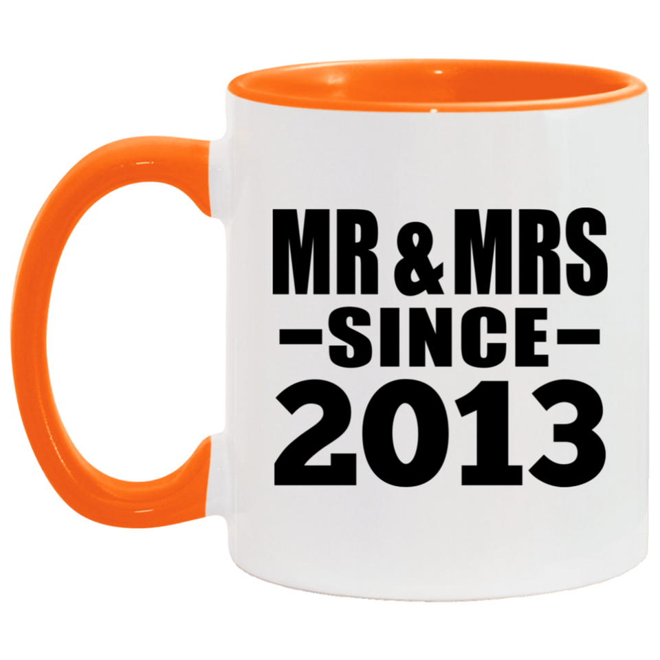 11th Anniversary Mr & Mrs Since 2013 - 11oz Accent Mug Orange