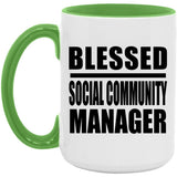 Blessed Social Community Manager - 15oz Accent Mug Green