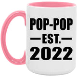 Pop-Pop Established EST. 2022 - 15oz Accent Mug Pink