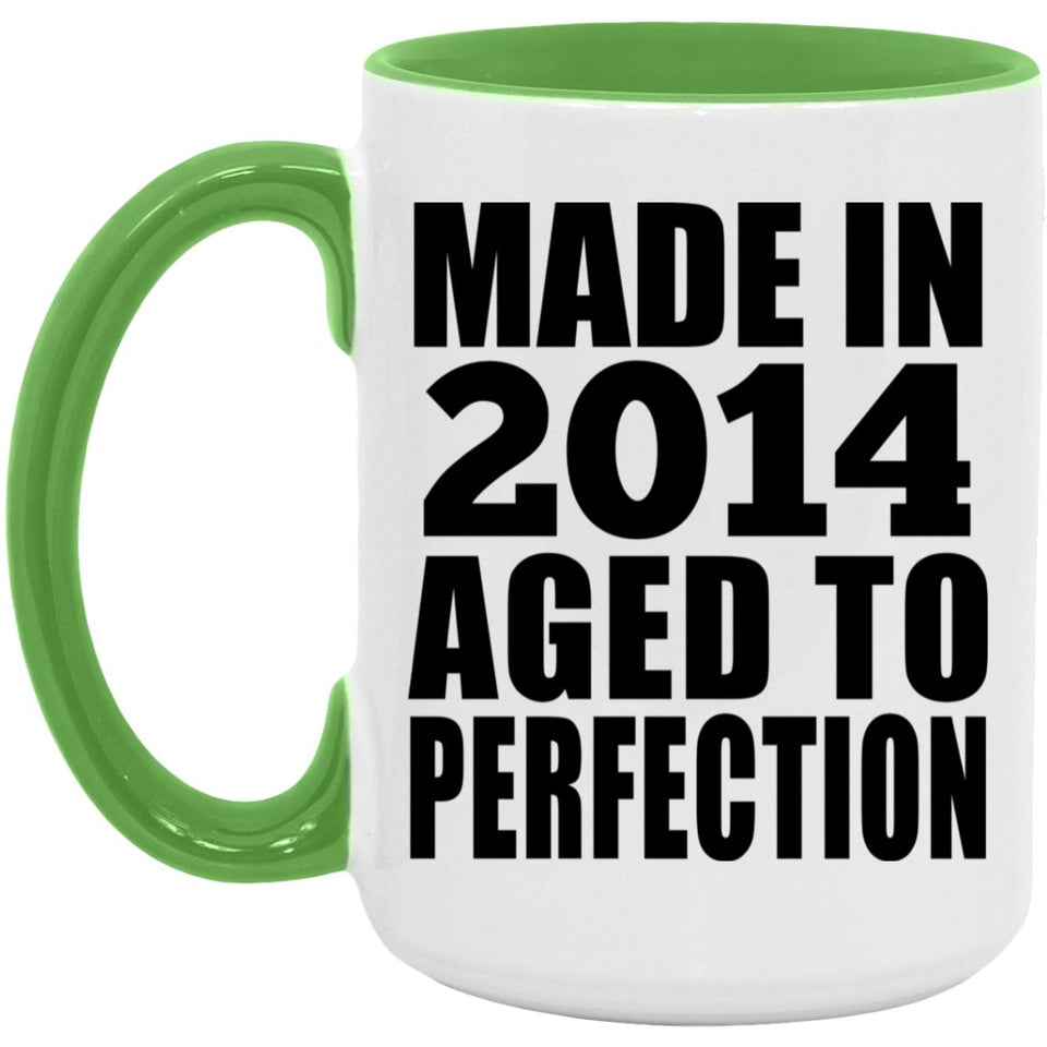 10th Birthday Made In 2014 Aged to Perfection - 15oz Accent Mug Green