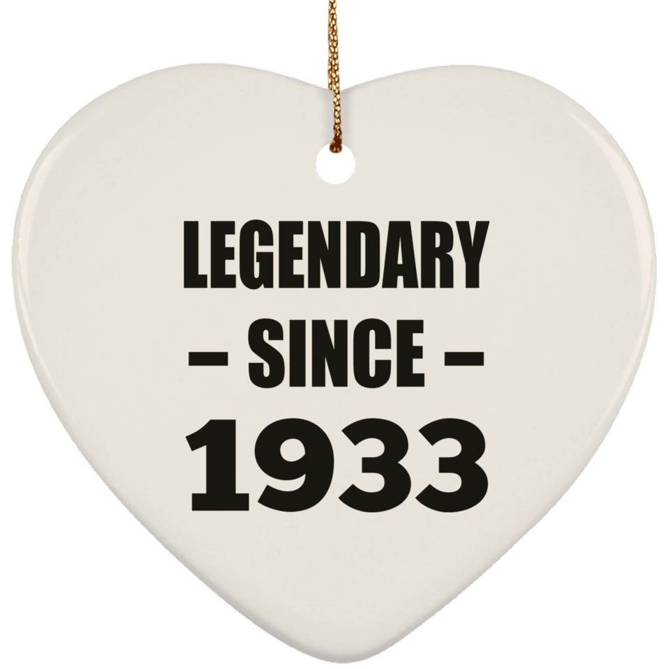 91st Birthday Legendary Since 1933 - Heart Ornament