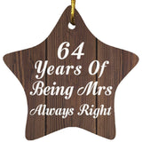 64th Anniversary 64 Years Of Being Mrs Always Right - Star Ornament D