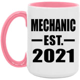 Mechanic Established EST. 2021 - 15oz Accent Mug Pink