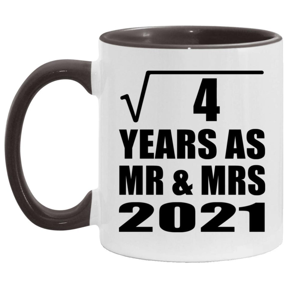 2nd Anniversary Square Root of 4 Years As Mr & Mrs 2021 - 11oz Accent Mug Black
