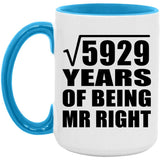 77th Anniversary Square Root of 5929 Years of Being Mr Right - 15oz Accent Mug Blue
