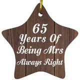 65th Anniversary 65 Years Of Being Mrs Always Right - Star Ornament D
