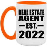 Real Estate Agent Established EST. 2022 - 15oz Accent Mug Orange