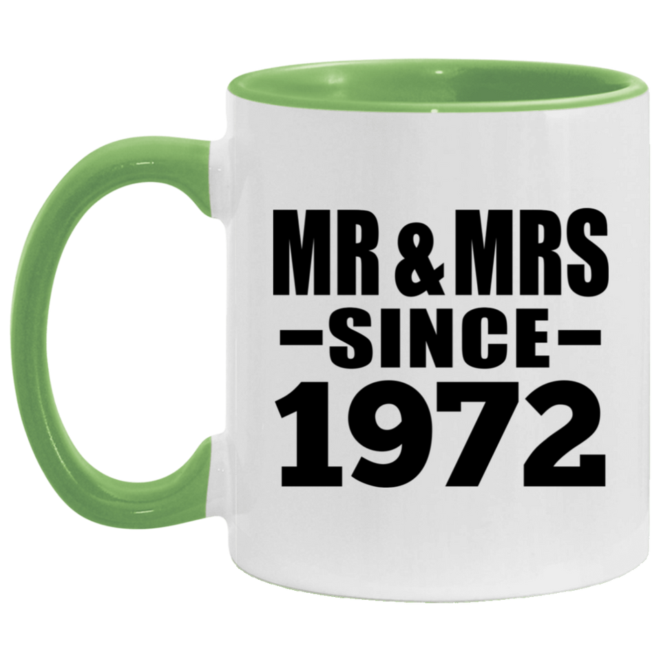 52nd Anniversary Mr & Mrs Since 1972 - 11oz Accent Mug Green