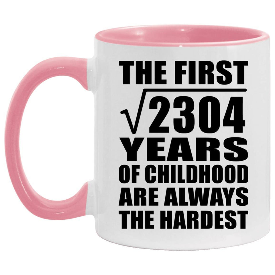 48th Birthday Square Root of 2304 Years of Childhood - 11oz Accent Mug Pink
