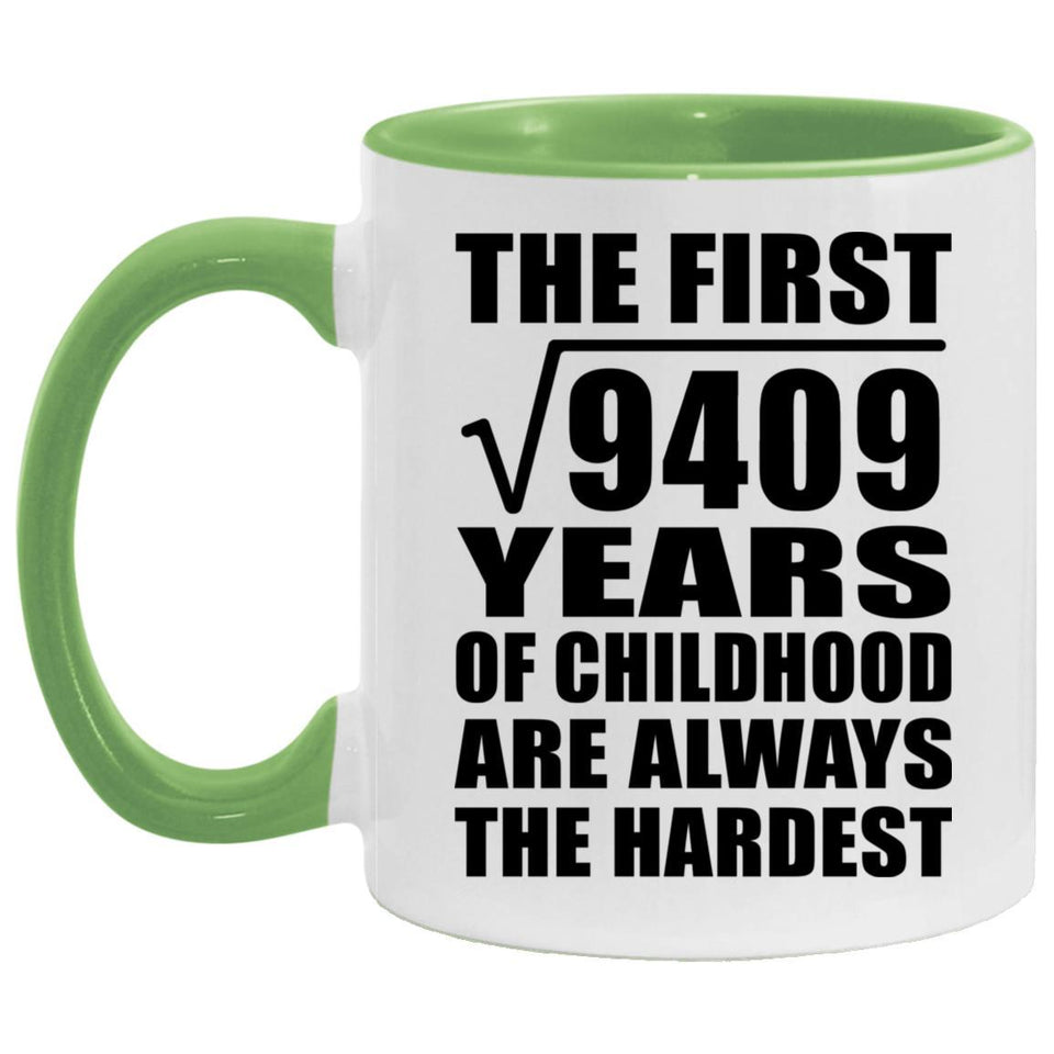 97th Birthday Square Root of 9409 Years of Childhood - 11oz Accent Mug Green