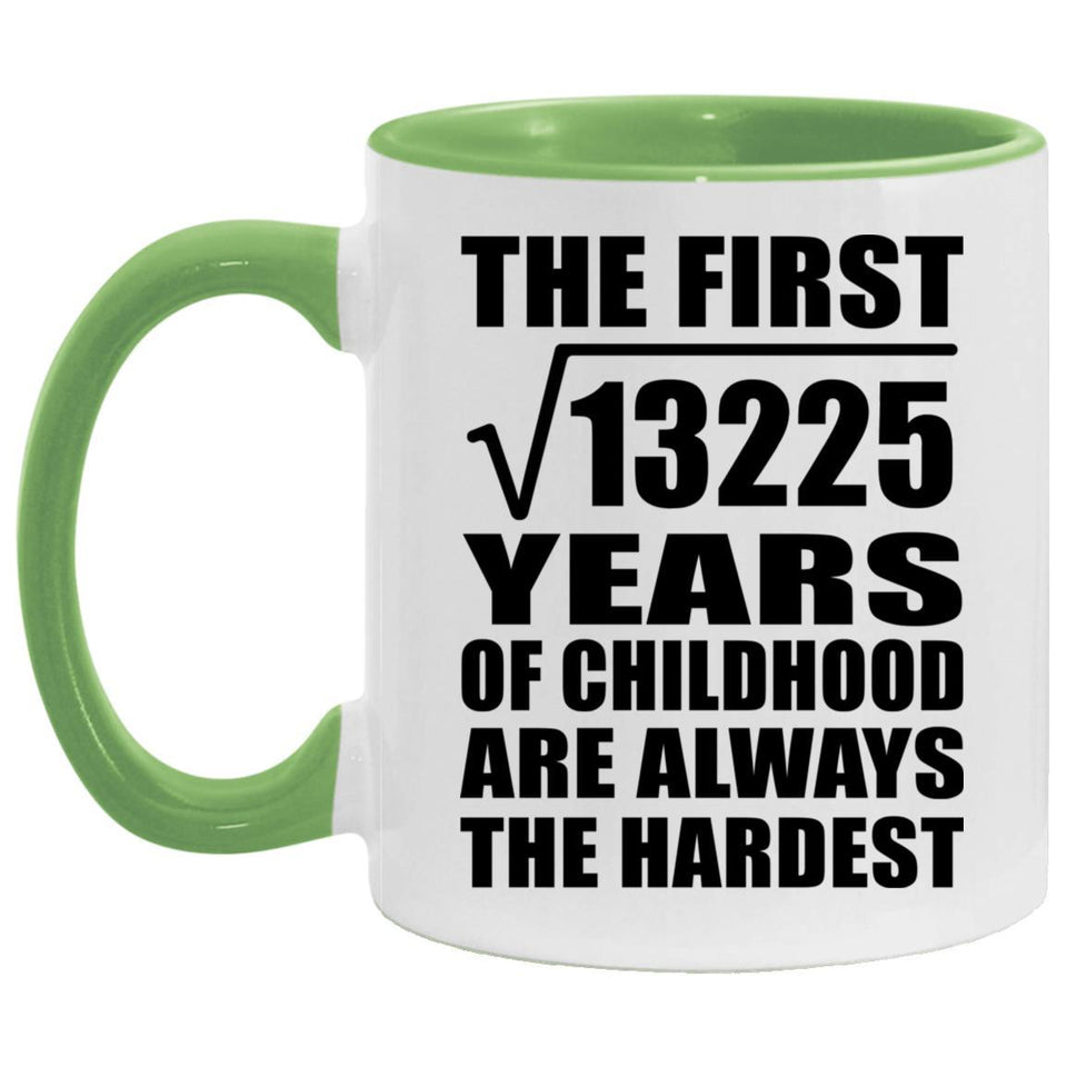 115th Birthday Square Root of 13225 Years of Childhood - 11oz Accent Mug Green