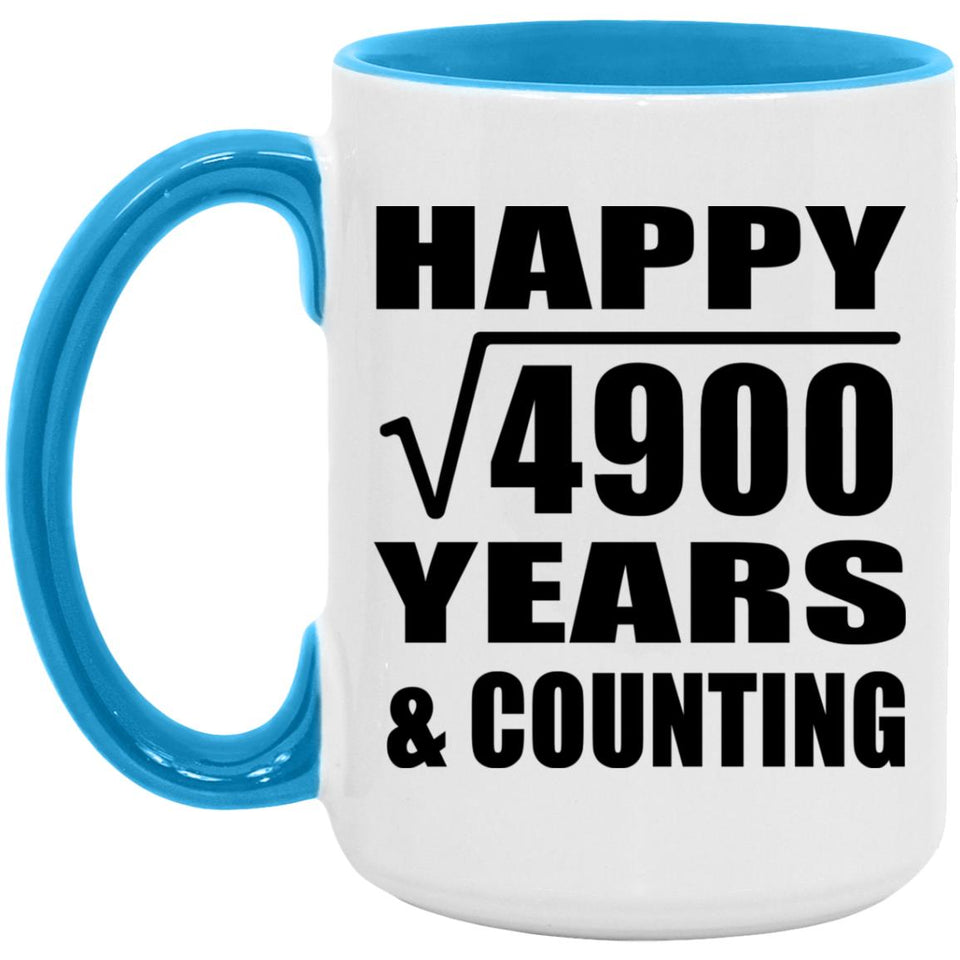 Happy 70th Anniversary Square Root of 4900 Years & Counting - 15oz Accent Mug Blue