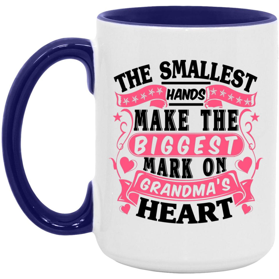 The Smallest Hands Make The Biggest Mark On Grandma's Heart - 15oz Accent Mug Purple