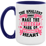 The Smallest Hands Make The Biggest Mark On Grandma's Heart - 15oz Accent Mug Purple
