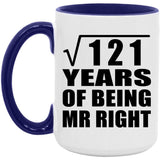 11th Anniversary Square Root of 121 Years of Being Mr Right - 15oz Accent Mug Purple